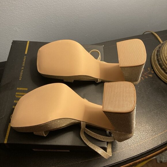 IDIFU Women's Gold Glitter Platform High Chunky Heels Open Toe Sandal - Picture 8 of 8